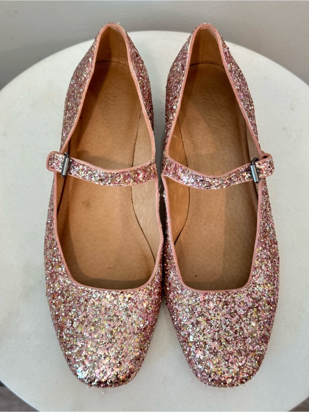 Madewell Pink Glitter Mary Jane Flats Sz 7.5 - Picture 3 of 13